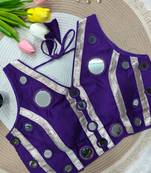 Purple navratri mirror work rayon silk blouse