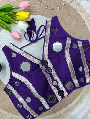Purple navratri mirror work rayon silk blouse 2