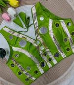 Parrot green navratri mirror work rayon silk blouse