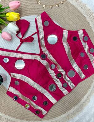 Rani pink navratri mirror work rayon silk blouse 1