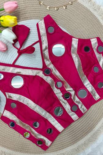 Rani pink navratri mirror work rayon silk blouse