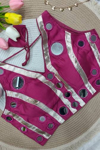 Magenta navratri mirror work rayon silk blouse