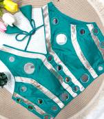 Teal blue navratri mirror work rayon silk blouse