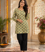 Light green colour elegant floral printed rayon kurti casual wear collection