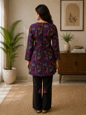 Dark neavy blue colour elegant floral printed rayon kurti casual wear collection 2