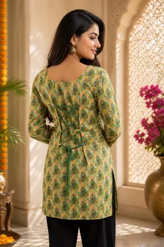 Light green colour elegant floral printed rayon kurti casual wear collection