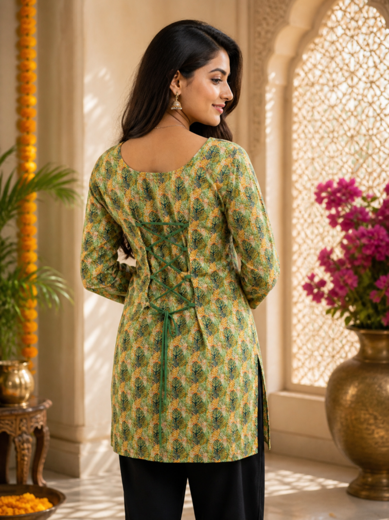 Light green colour elegant floral printed rayon kurti casual wear collection