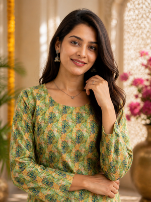 Light green colour elegant floral printed rayon kurti casual wear collection 4