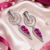 Rhodium Finish Magenta Halo Drop Earrings