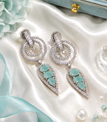 Rhodium finish mint halo drop earrings