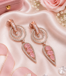 Rose gold finish blush pink halo drop earrings