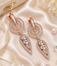 Rose gold finish white halo drop earrings