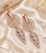 Rose gold finish white halo drop earrings