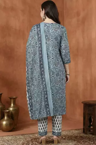 Women Floral Printed Regular Pure Cotton Kurta with Trousers & With Dupatta