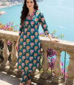 Women Floral Printed Regular Thread Work Pure Cotton Kurta with Trousers