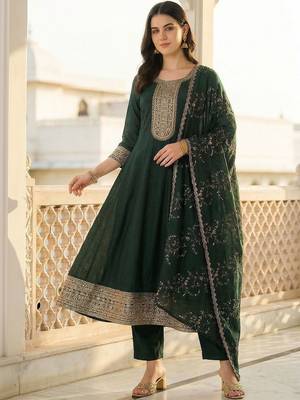Women Ethnic Motifs Embroidered Empire Thread Work Kurta with Trousers & With Dupatta 6