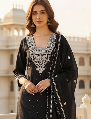 Women Ethnic Motifs Thread Work Pure Cotton Kurta with Trousers & Dupatta 2