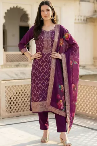 Women Ethnic Motifs Regular Kurta with Trousers & With Dupatta