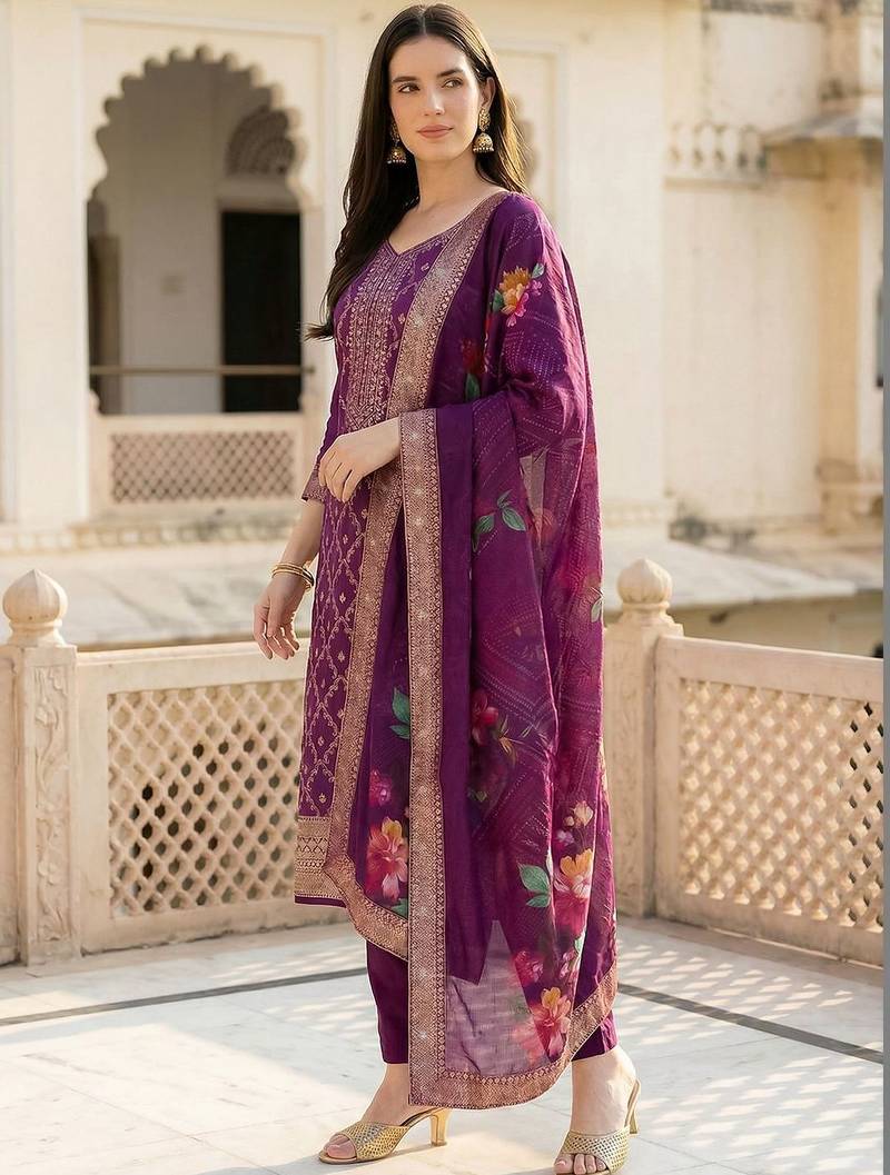 Women Ethnic Motifs Regular Kurta with Trousers & With Dupatta