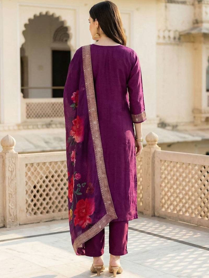 Women Ethnic Motifs Regular Kurta with Trousers & With Dupatta