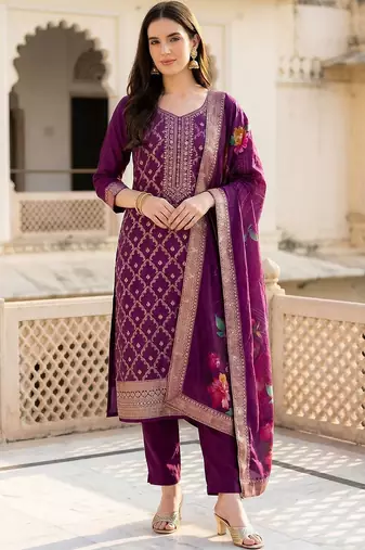 Women Ethnic Motifs Regular Kurta with Trousers & With Dupatta