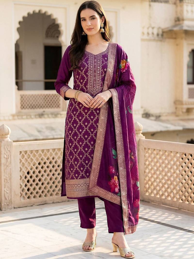 Women Ethnic Motifs Regular Kurta with Trousers & With Dupatta