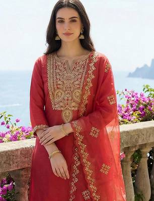 Women Ethnic Motifs Embroidered Regular Thread Work Kurta with Trousers & With Dupatta 2