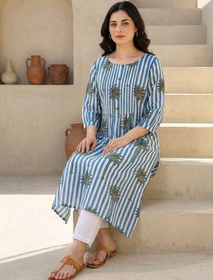Women Printed Regular Pure Cotton Kurta with Trousers 5