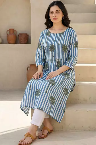 Women Printed Regular Pure Cotton Kurta with Trousers