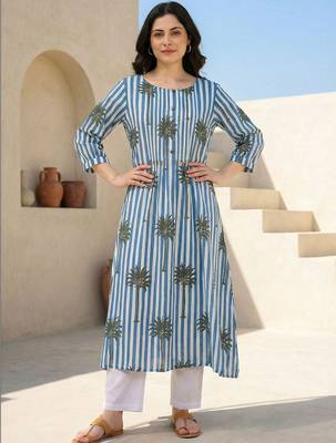 Women Printed Regular Pure Cotton Kurta with Trousers 6