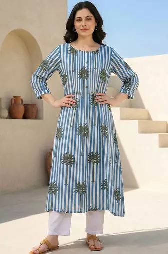 Women Printed Regular Pure Cotton Kurta with Trousers