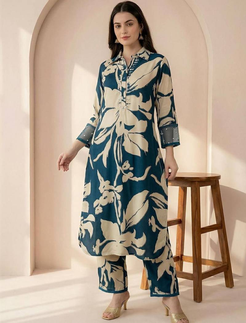 Women Floral Printed Regular Kurta with Trousers