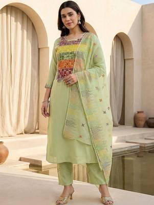 Women Ethnic Motifs Embroidered Regular Thread Work Kurta with Trousers & With Dupatta 1