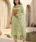 Women Ethnic Motifs Embroidered Regular Thread Work Kurta with Trousers & With Dupatta