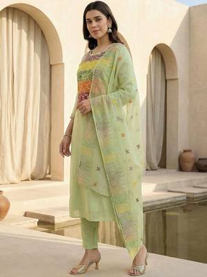 Women Ethnic Motifs Embroidered Regular Thread Work Kurta with Trousers & With Dupatta 3