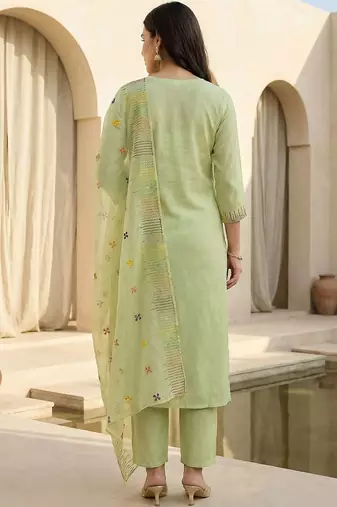 Women Ethnic Motifs Embroidered Regular Thread Work Kurta with Trousers & With Dupatta