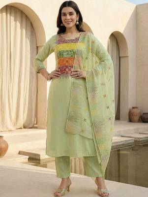 Women Ethnic Motifs Embroidered Regular Thread Work Kurta with Trousers & With Dupatta 6