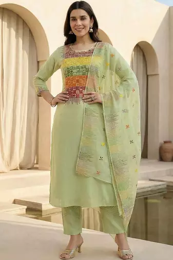 Women Ethnic Motifs Embroidered Regular Thread Work Kurta with Trousers & With Dupatta