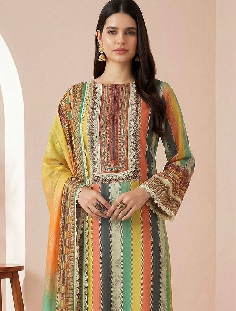Women Printed Regular Kurta with Trousers & With Dupatta