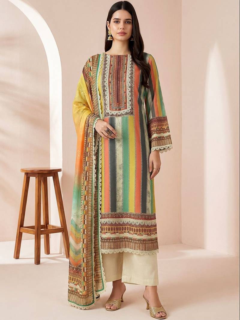 Women Printed Regular Kurta with Trousers & With Dupatta