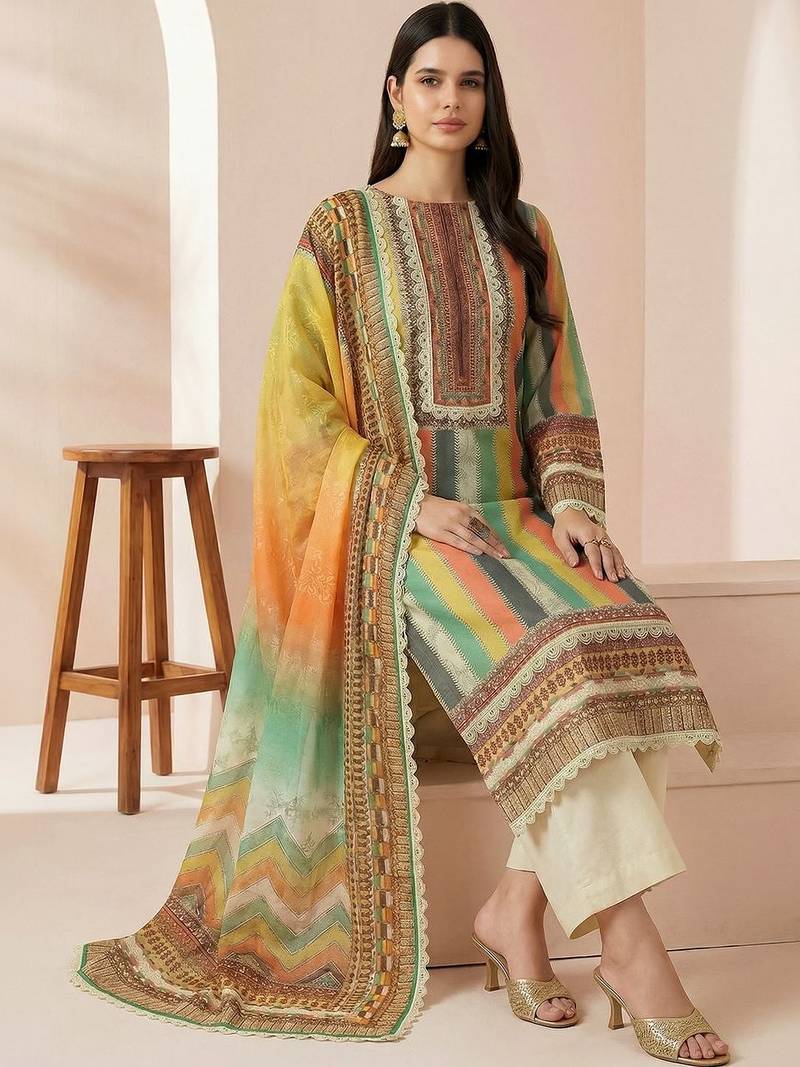 Women Printed Regular Kurta with Trousers & With Dupatta