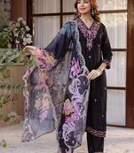 Women Floral Embroidered Regular Thread Work Kurta with Palazzos & With Dupatta