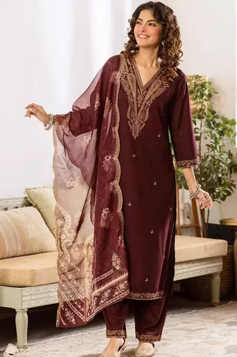 Women Ethnic Motifs Embroidered Regular Thread Work Kurta with Trousers & With Dupatta