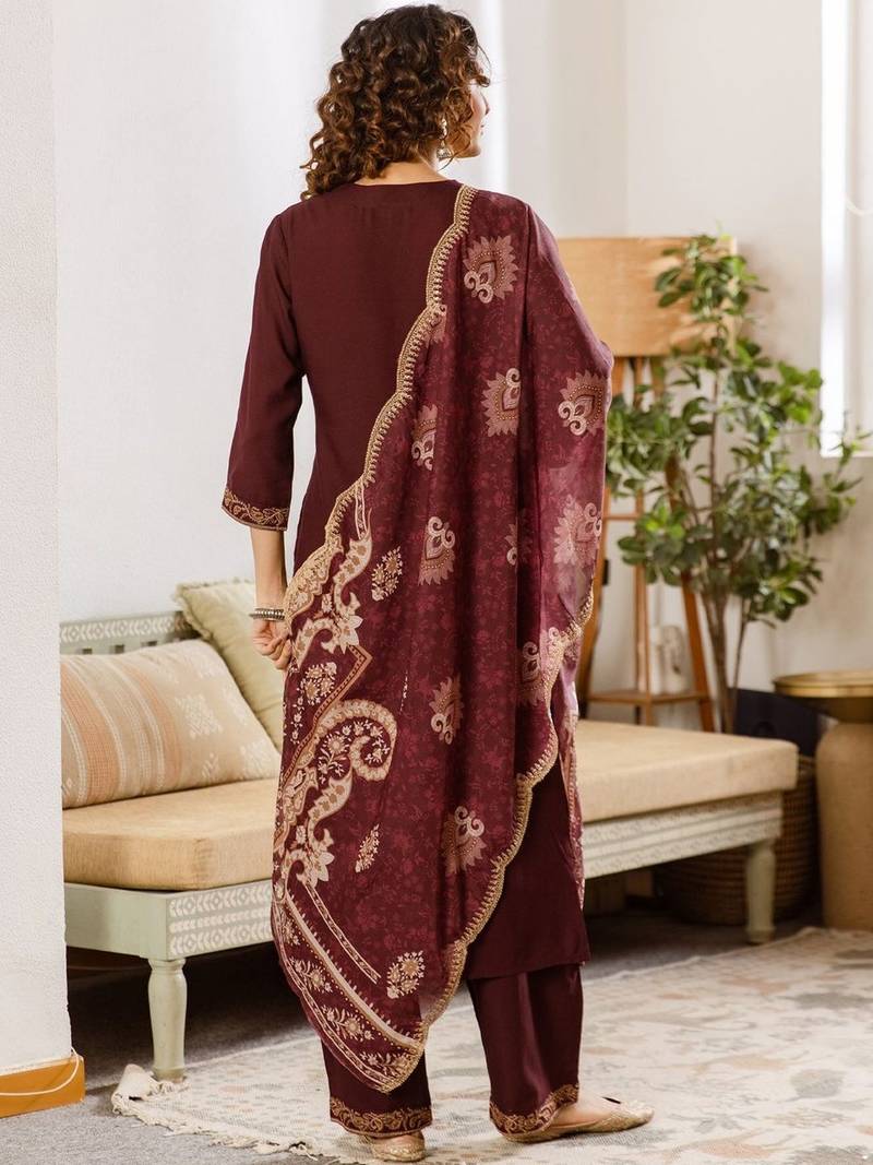 Women Ethnic Motifs Embroidered Regular Thread Work Kurta with Trousers & With Dupatta