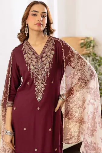 Women Ethnic Motifs Embroidered Regular Thread Work Kurta with Trousers & With Dupatta