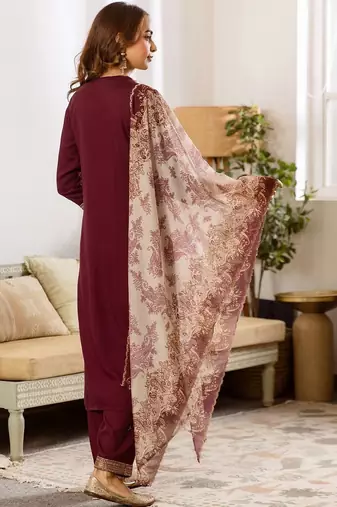 Women Ethnic Motifs Embroidered Regular Thread Work Kurta with Trousers & With Dupatta