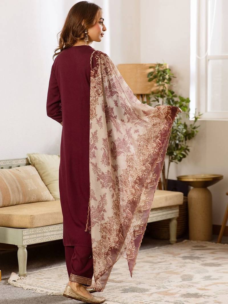 Women Ethnic Motifs Embroidered Regular Thread Work Kurta with Trousers & With Dupatta