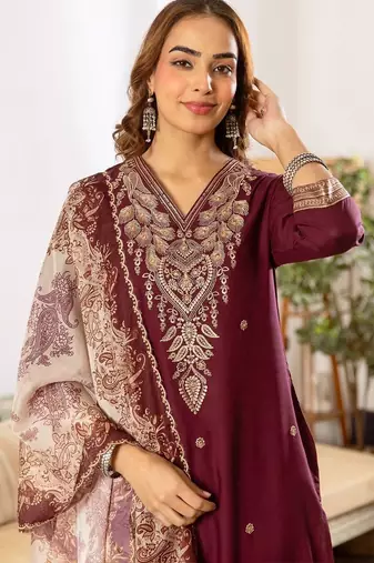 Women Ethnic Motifs Embroidered Regular Thread Work Kurta with Trousers & With Dupatta