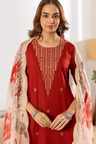 Women Ethnic Motifs Embroidered Regular Thread Work Kurta with Trousers & With Dupatta