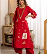 Women Ethnic Motifs Embroidered Regular Thread Work Kurta with Trousers